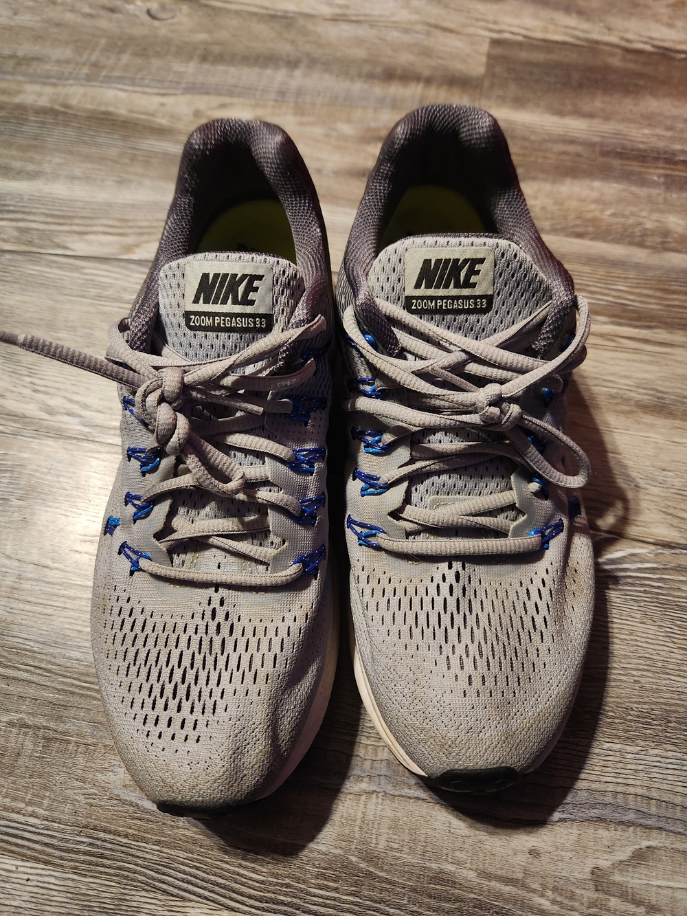 Nike Men’s Zoom Pegasus 33 Sneakers - Light Gray with Blue Accents